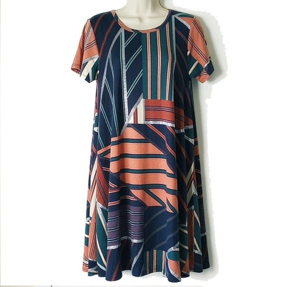 NWOT LuLaRoe Carly Mini Dress XS Metallic Stripes Short Sleeve Knit T-shirt - Picture 1 of 8